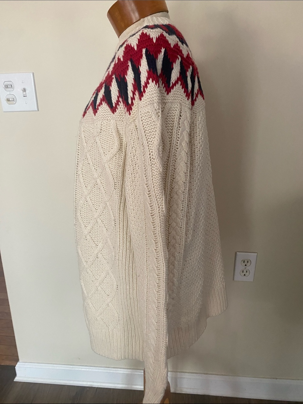 J.crew Cableknit Sweater With Fair Isle. Wool blend. Size L holiday winter warm. - Picture 3 of 8